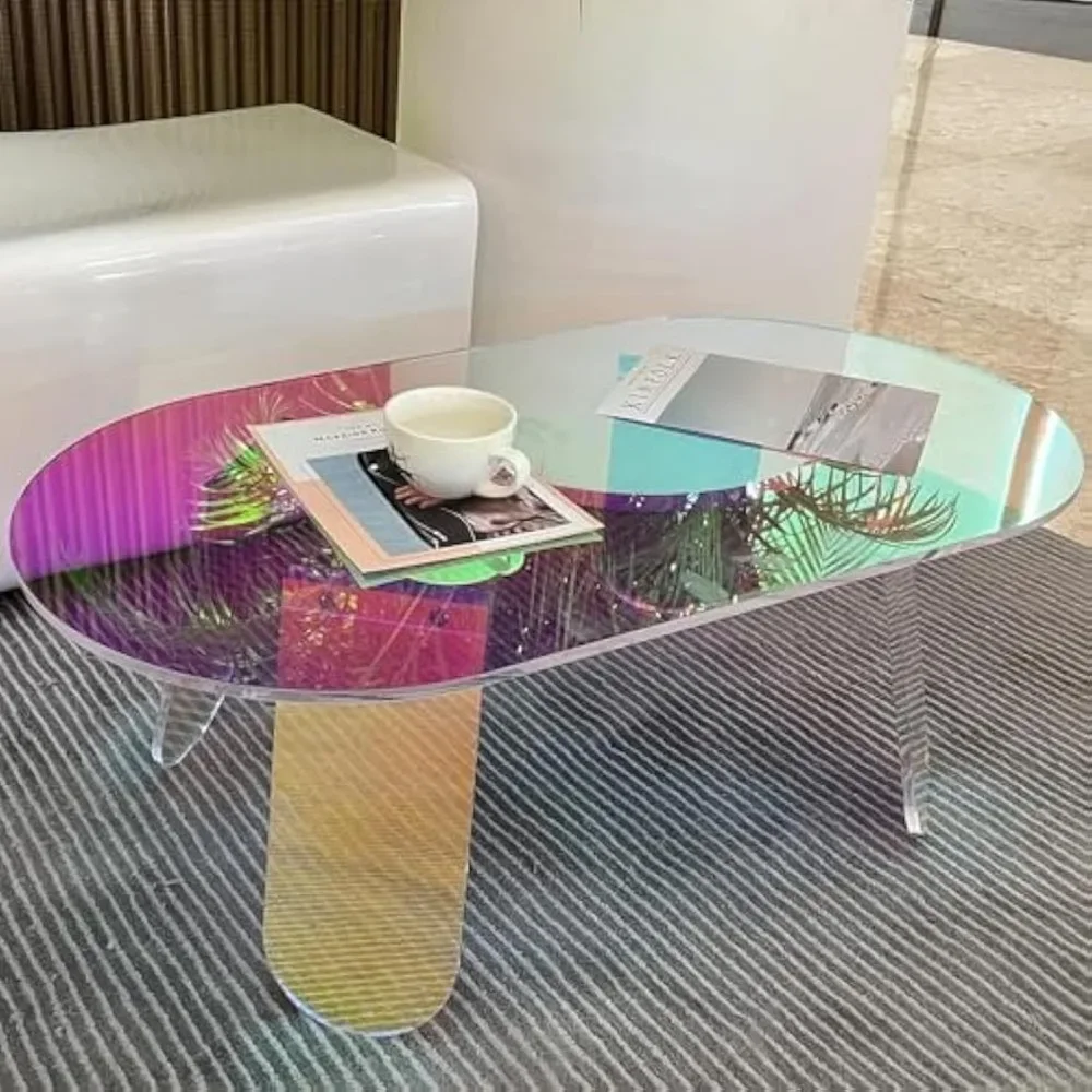 Mesa auxiliar acrílica de color arcoíris, mesa de salón transparente