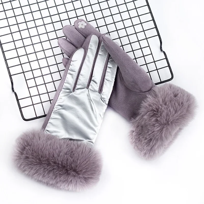 Women Fashion Warm Gloves Winter Down Cotton Plush Thicken Full Finger Touch Screen Driving Mittens For Sports Riding Gloves