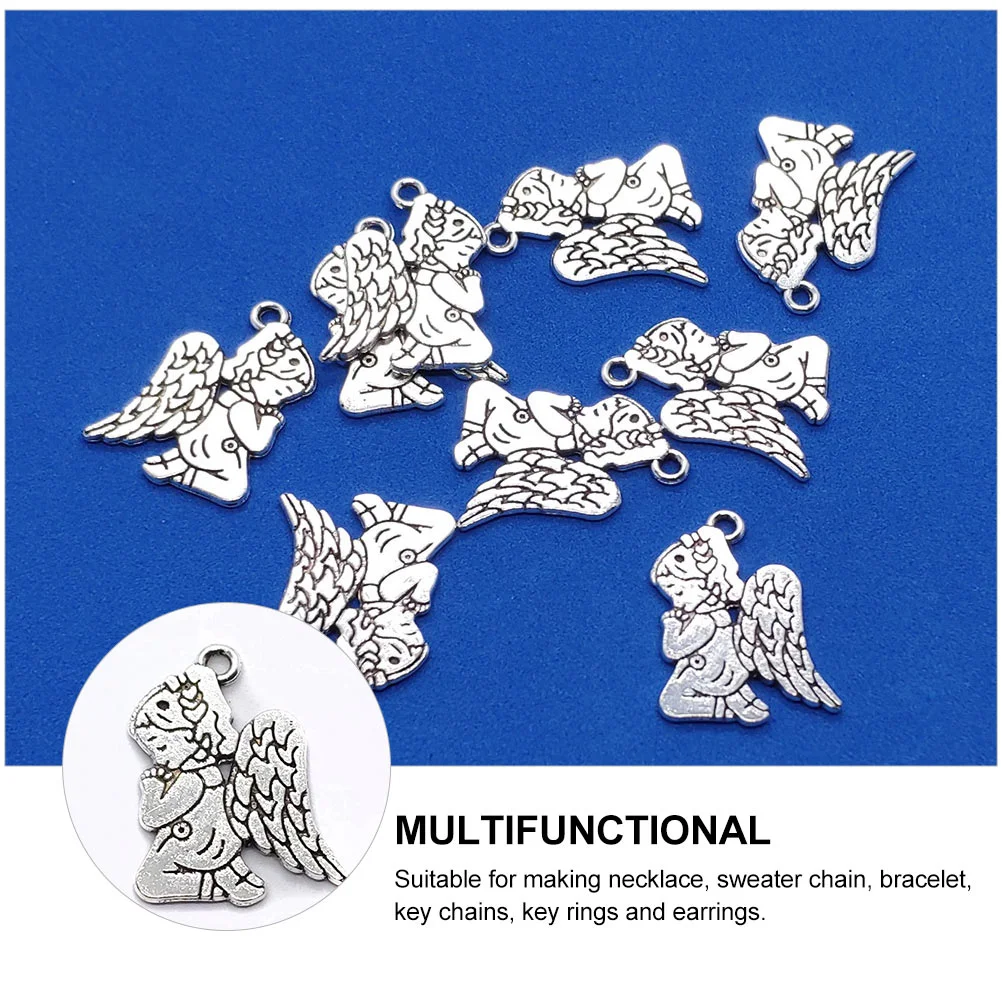 50 шт. кулон с ангелом, серебряный цвет, сплав, изготовление ювелирных изделий, молитвенное ожерелье «сделай сам», компонент, браслет, серьги