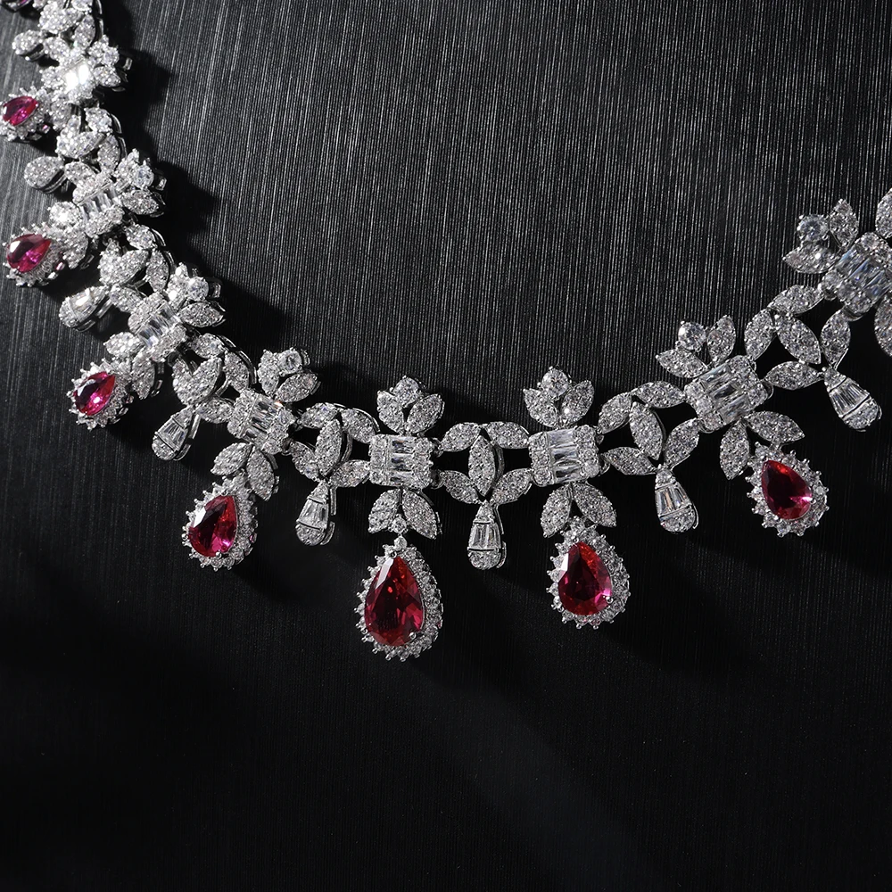 INJEWELIFE  Women Wedding Necklace Set Color Cubic Zirconia Bridal Jewelry Sets DuBai Saudi Wedding Engagement Party Accessories