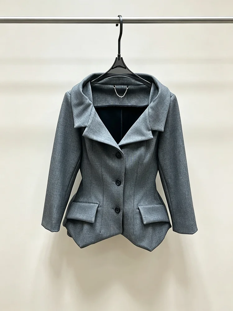 Women's collared fitted blazer for the 2026 autumn season - stylish and elegant fitted slimming jacket top with a waistline.