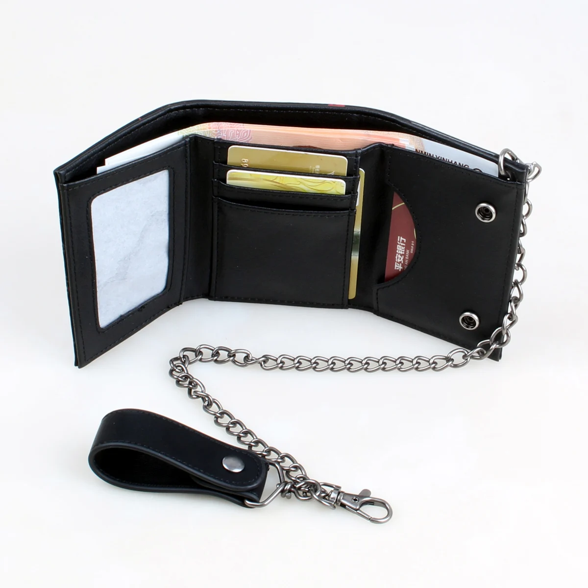 Three fold men\'s wallet with chain, personalized embroidered relief printed men\'s card clip