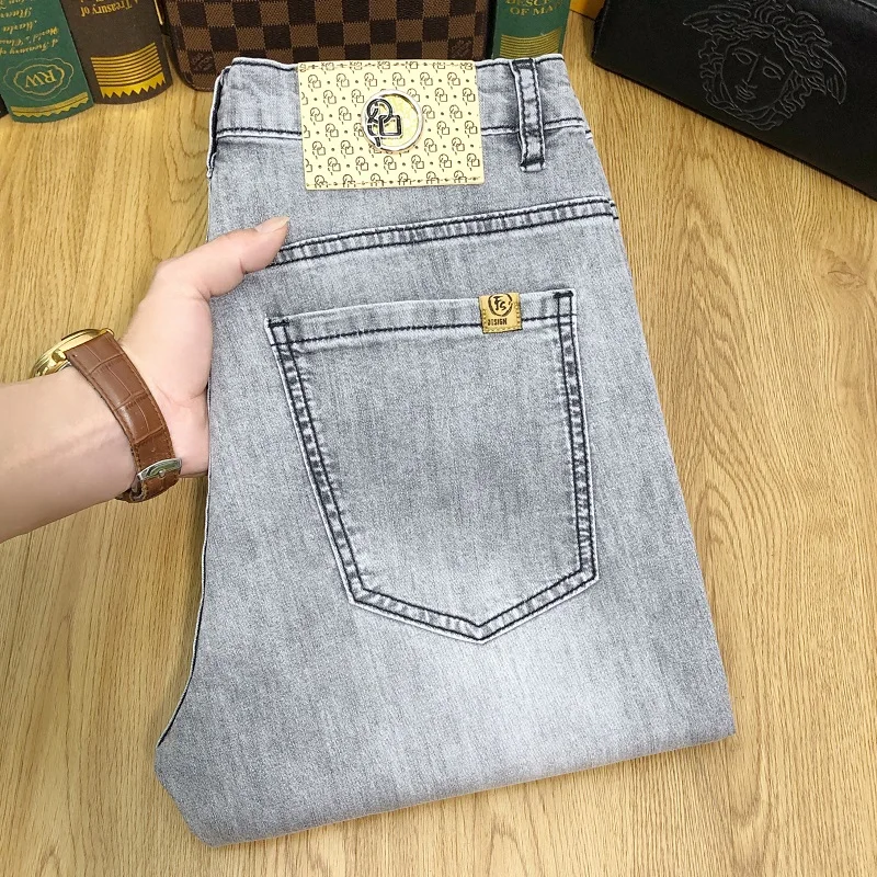 

Мужские джинсы слим-фит, повседневные, износостойкие, весенне-осенние, высокоэластичные, длинные брюки, молодежные, модные, из смеси хлопка и полиэстера