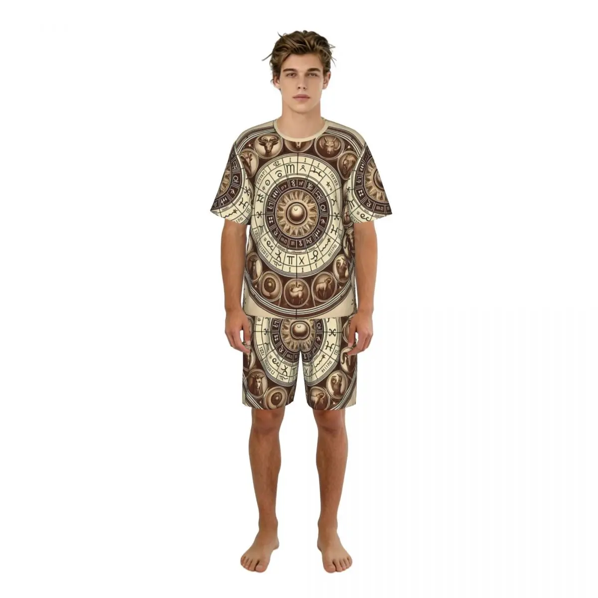 

Men's Casual Pajama Set Short Sleeve T-shirt Shorts Zodiac Signs Zodiacal Chart Home Clothes Sleep Suit