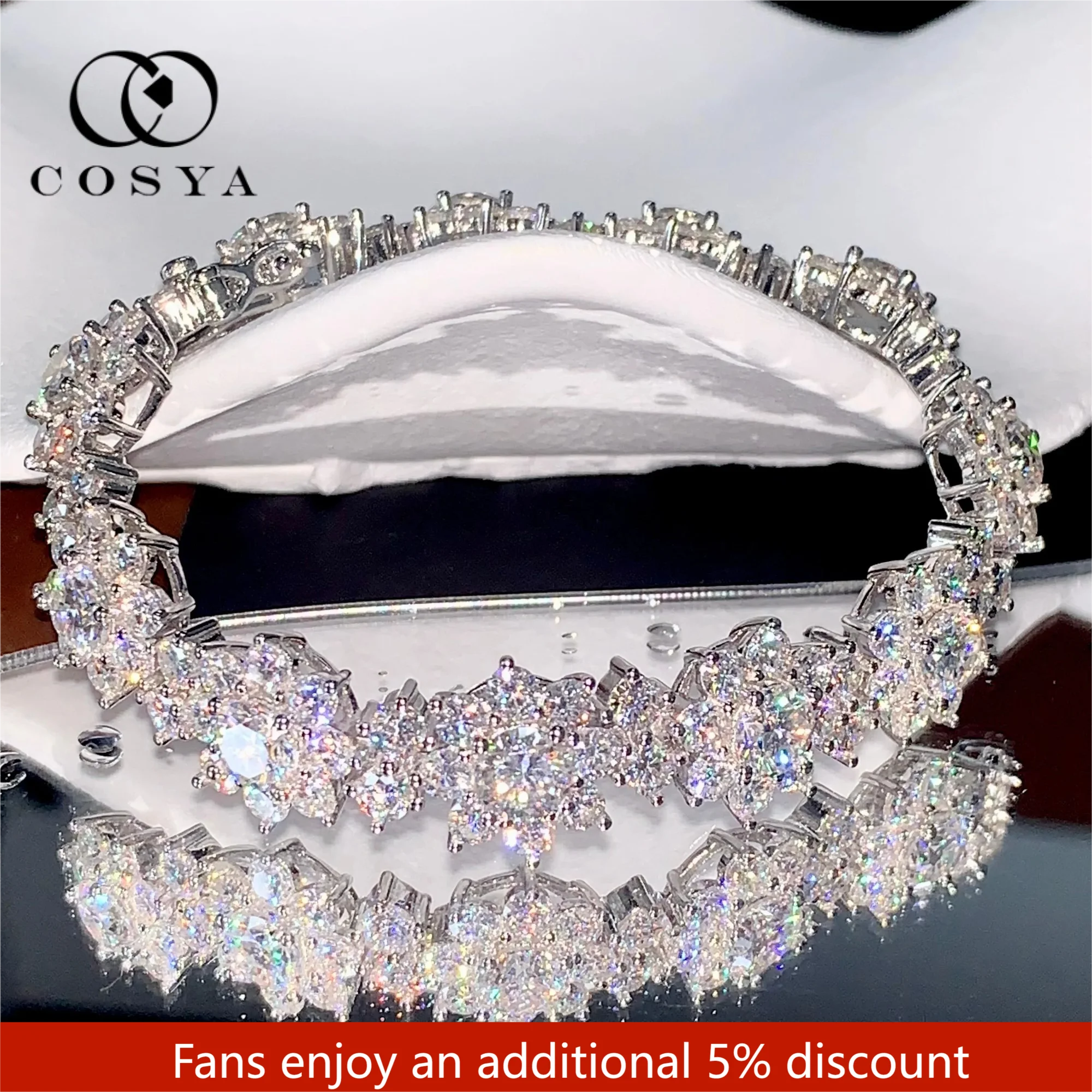 

COSYA 18.04CT Sunflower Tennis Bracelet for Women Moissanite 925 Sterling Silver 18K White Gold Plated GRA Certified Luxury Gift