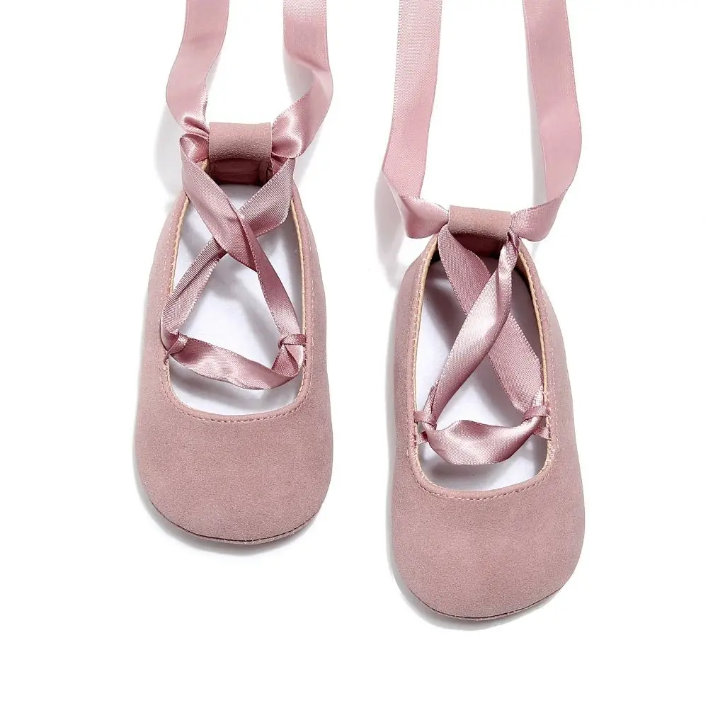 Picture 7: Princess Style PU Baby Girl Shoes Cross Ribbon Solid Color Moccasins Soft Sole Princess Dance Shoes First Walk