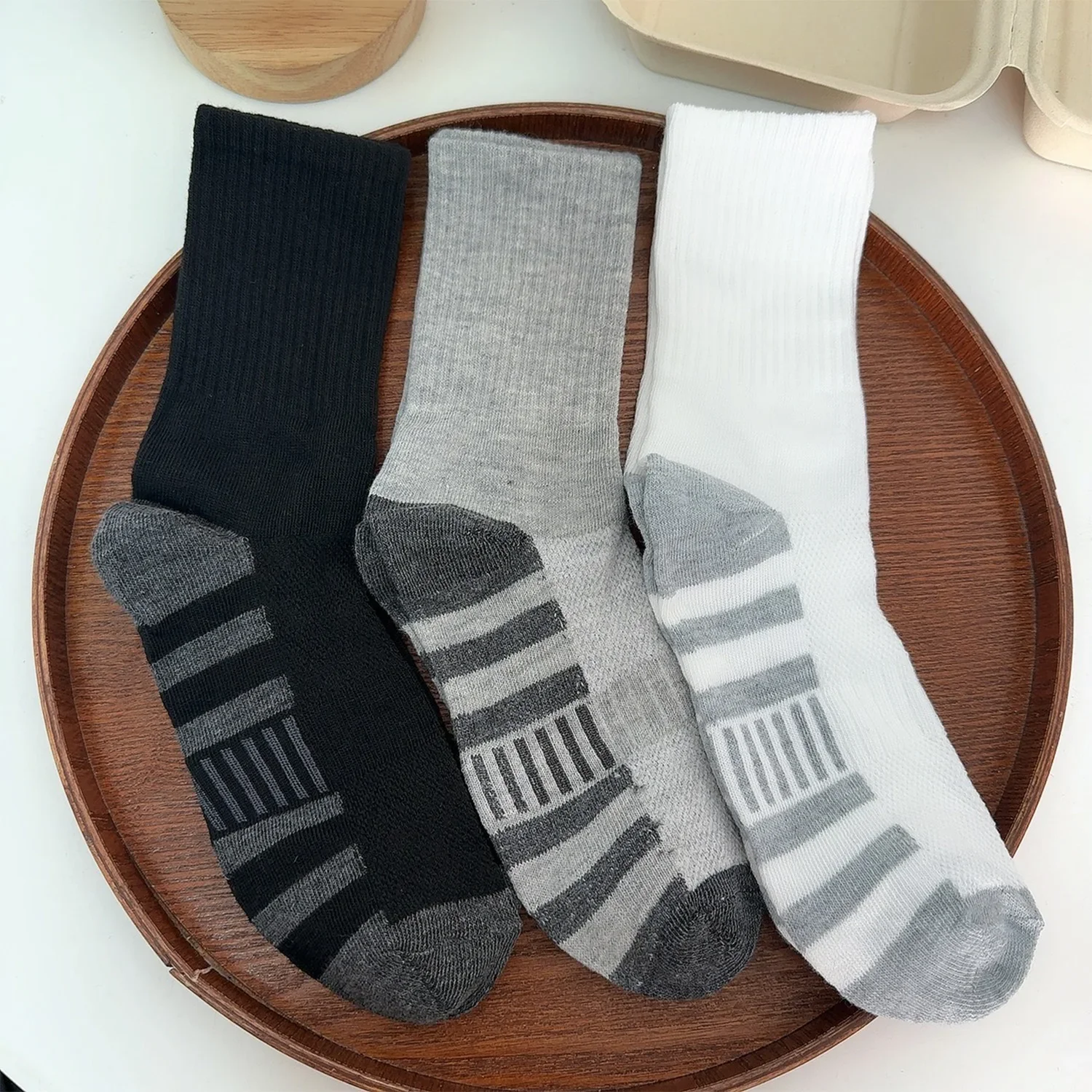Laufsocken für Herren, feuchtigkeitsableitende Sportsocken, atmungsaktive Polyester-Wadensocken für Fitness-Training, Radfahren, Outdoor – Detail 8