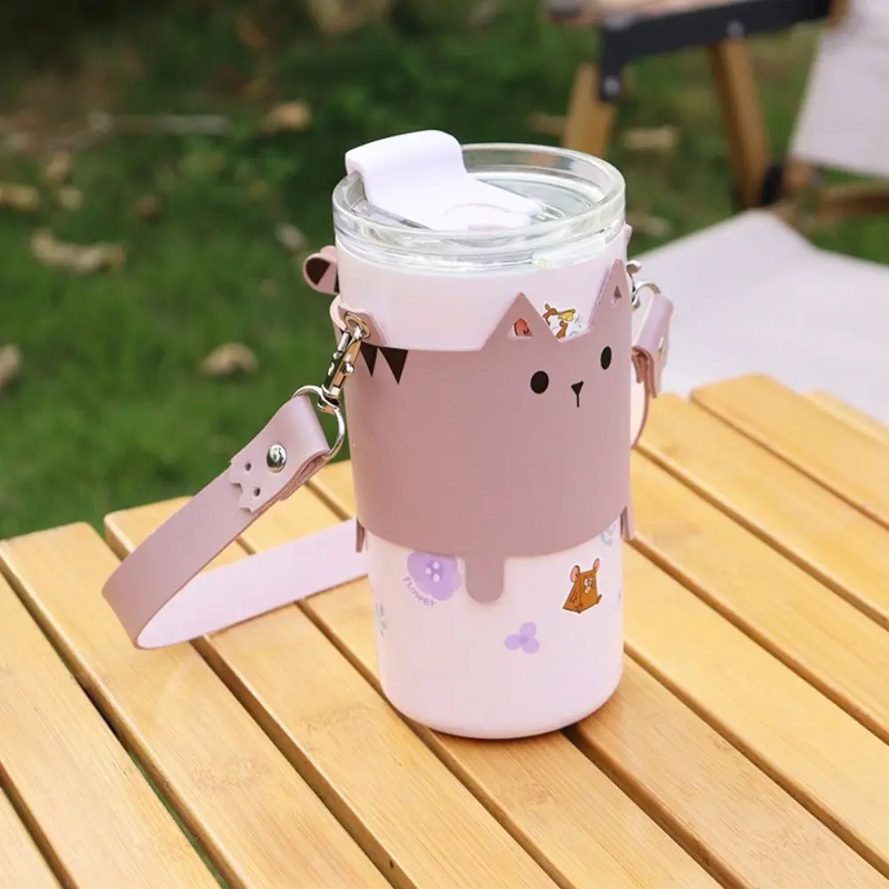 Cute Cat Design Water Mug Tumbler Holder Pouch Anti scalding Hand-held Handheld Cup Sleeve Outdoor Coffee Water Bottle