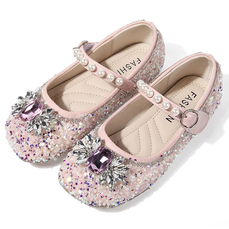 Girls Princess Shoes Toddler Rhinestone Fashion Children Mary Jane Dress Dance Flats Kids Ballet Glitter Soft Sole Leather Shoes