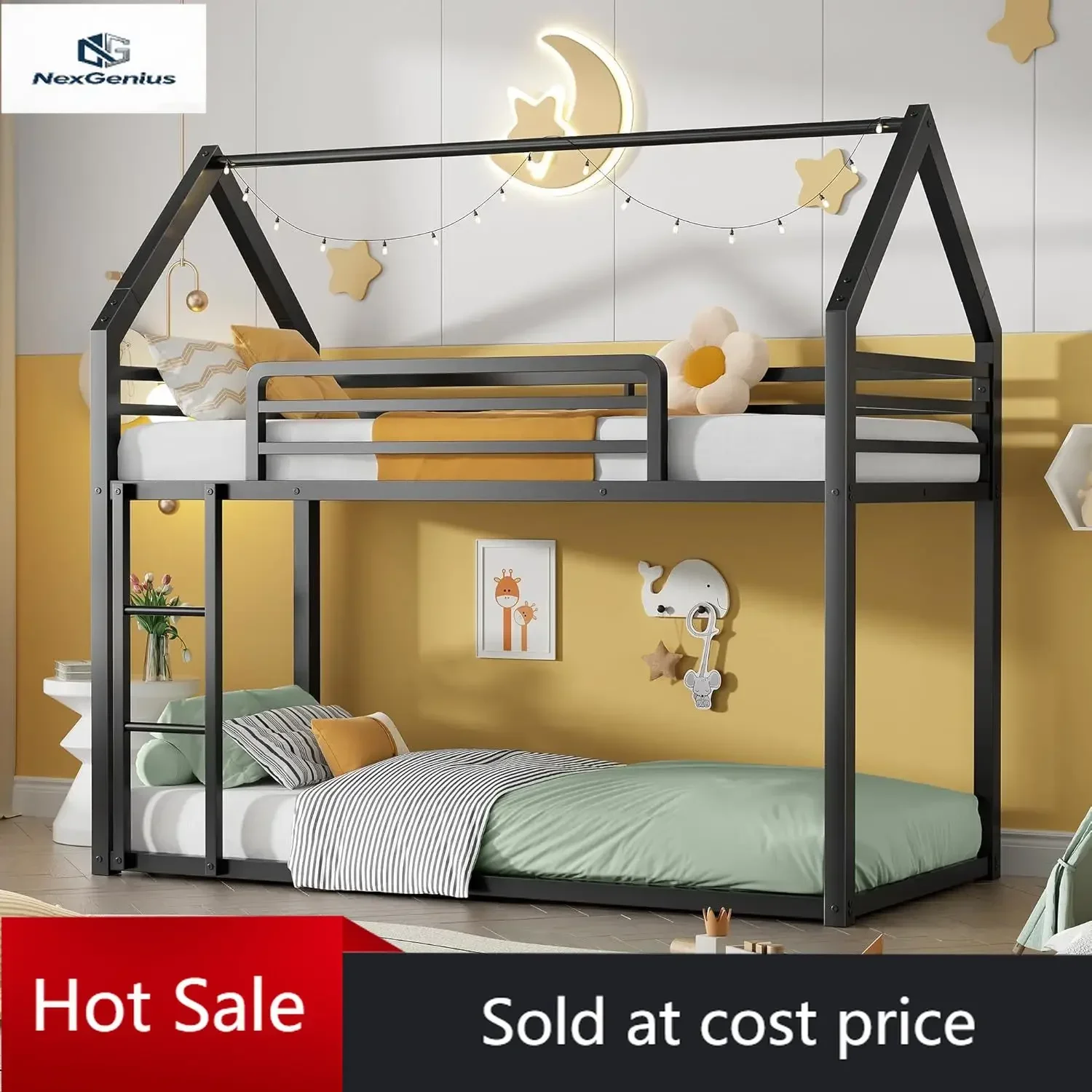 Bunk Bed Twin Over Twin with Guardrail for Dormitory,Living Room,Bedroom,Multifunctional Bed Frame w/Space Saving Design & Ladde