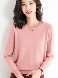 Autumn Winter Women O-neck Wool Sweater Long Sleeve Pullover Basic Casual Loose Merino Wool Knitwear Soft Comfy Female Clothing