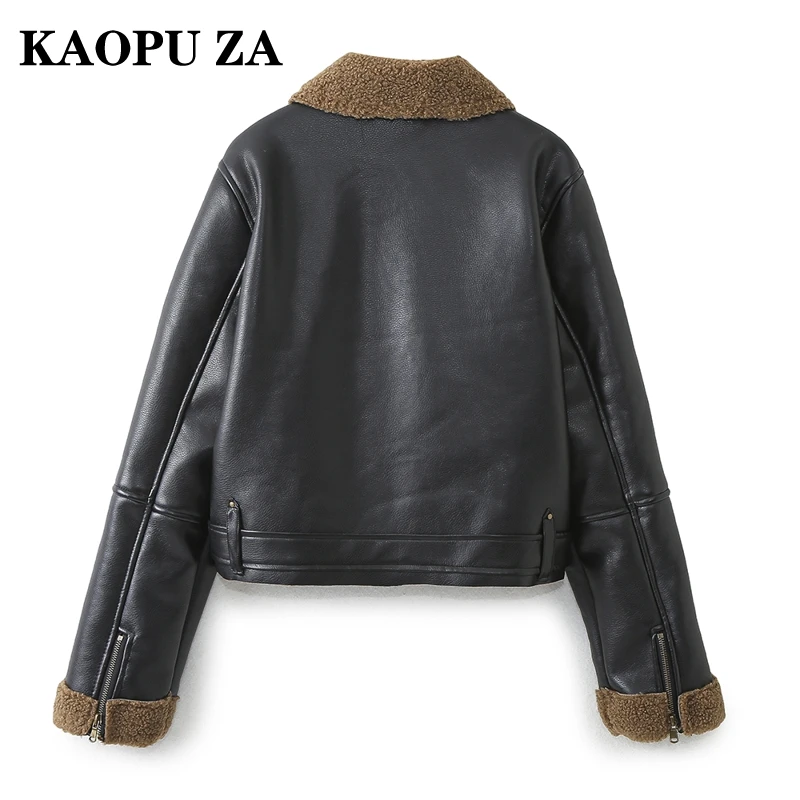 KAOPU ZA 2024 New Autumn Winter Women's Vintage Fleece Lining Jacket ladies elegant Loose Fit Plaid Zippered Coat Fashion Outerw