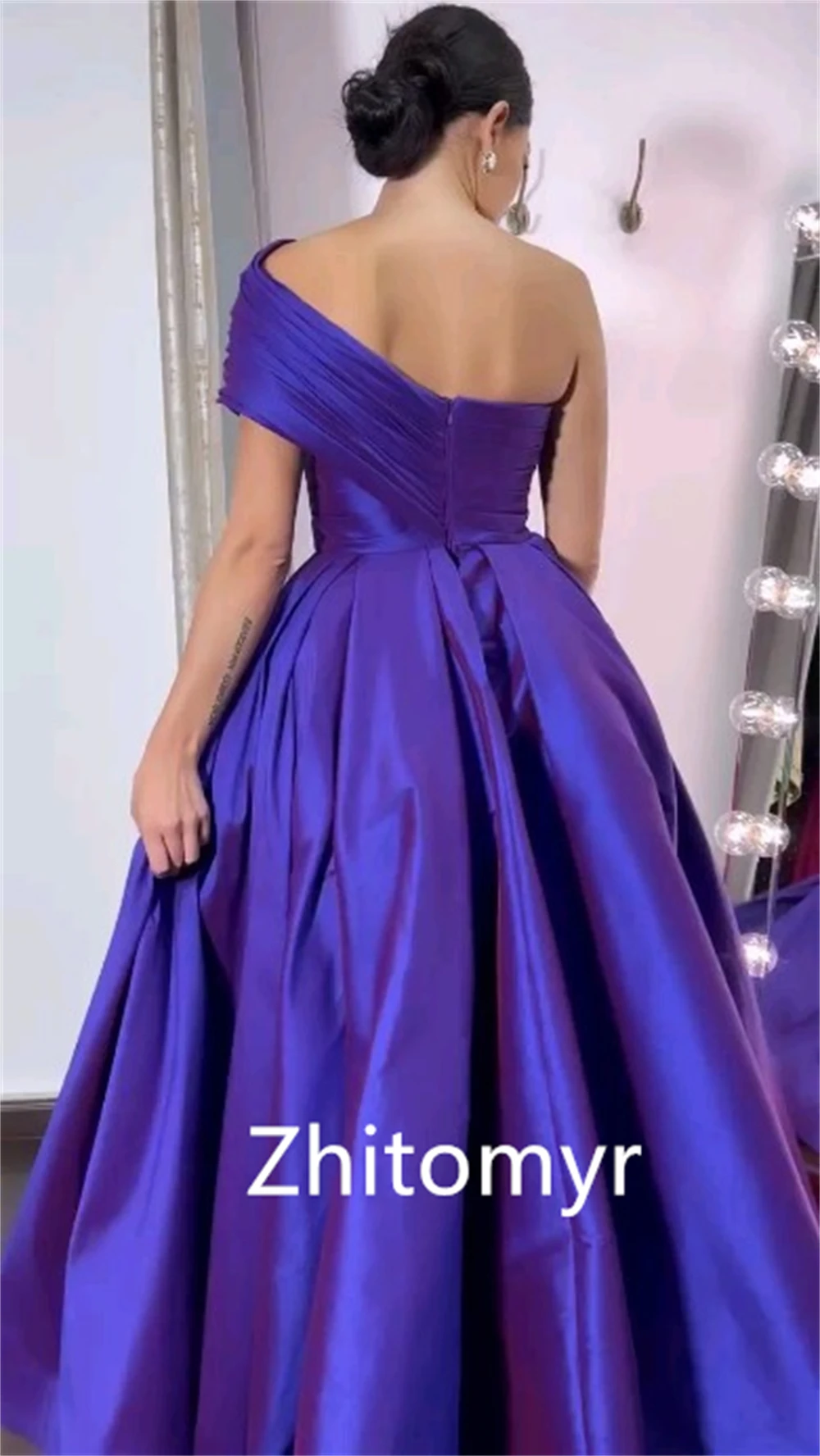 Customized Prom Dress Simple Fashion One-shoulder A-line Party Dresses Shirred Floor Length Skirts S Evening Cocktail  For Women