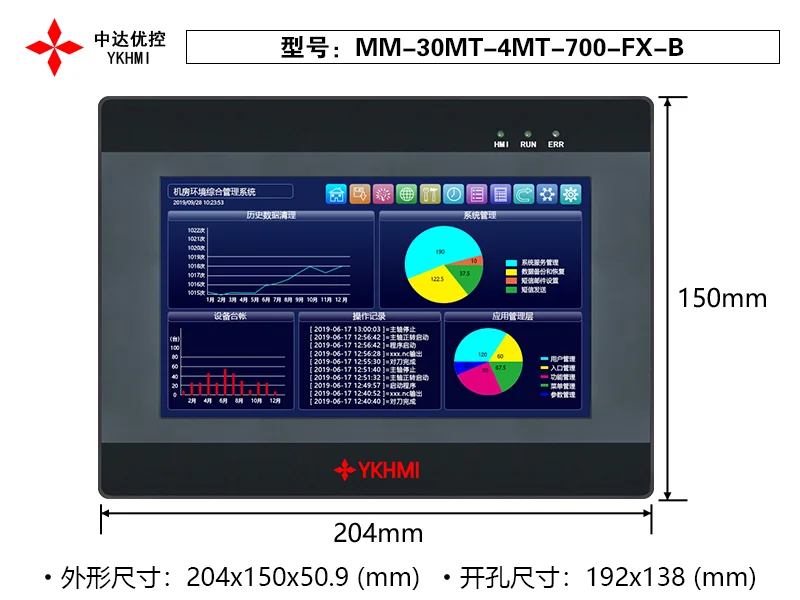 YKHMI 7 Inch PLC HMI All-In-One 4AD 2DA, 16Input 14Output, 2Pulse 100KHz and  2NTC10K