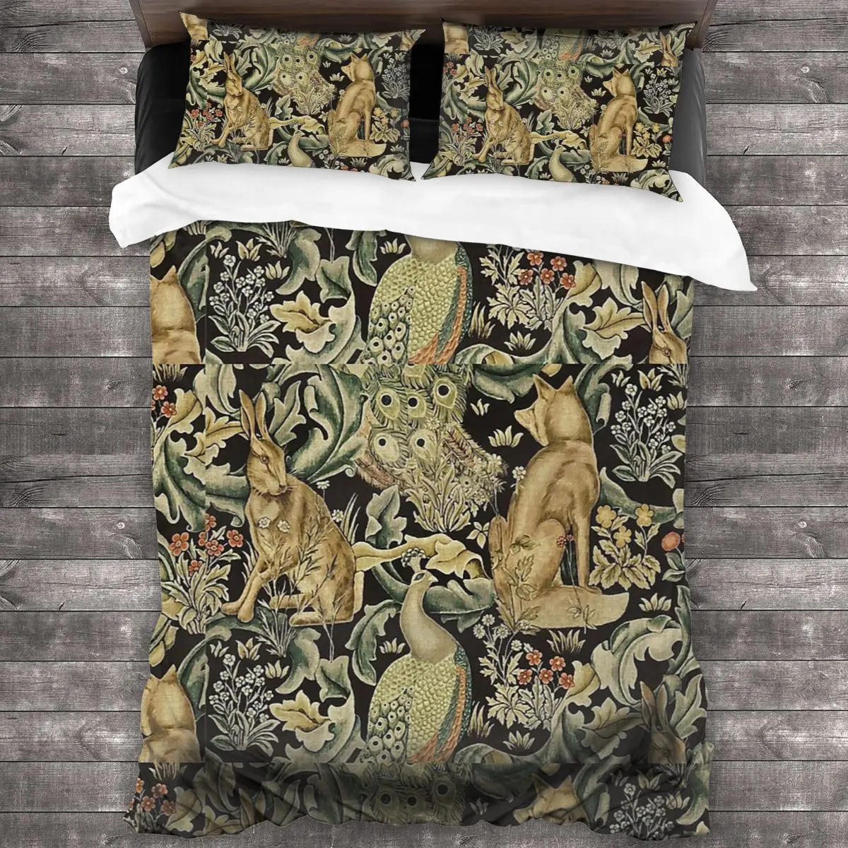 William Morris Golden Lily Comforter Set with 2 Pillowcases,Soft Microfiber Bedding King/Queen Size,Jacobean Floral Duvet Cover