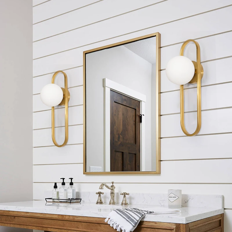 Lámparas de pared de mesita de noche para baño, pantalla de cristal, luz de pared interior galvanizada, decoración artesanal, soporte de pared, luz para sala de estar