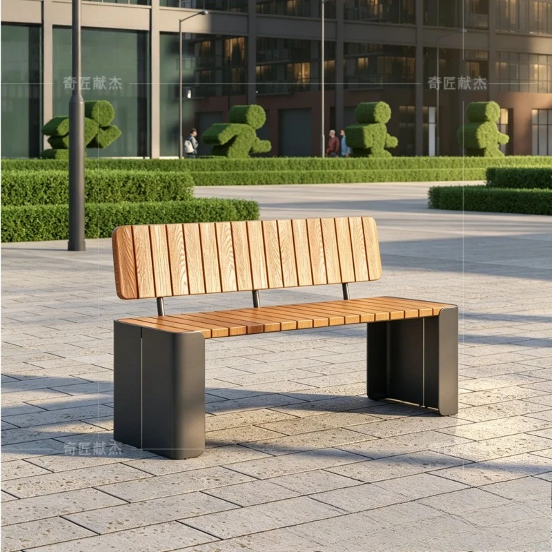Outdoor color backrest bench square landscape plastic wood chair milk tea shop commercial anti-rust leisure