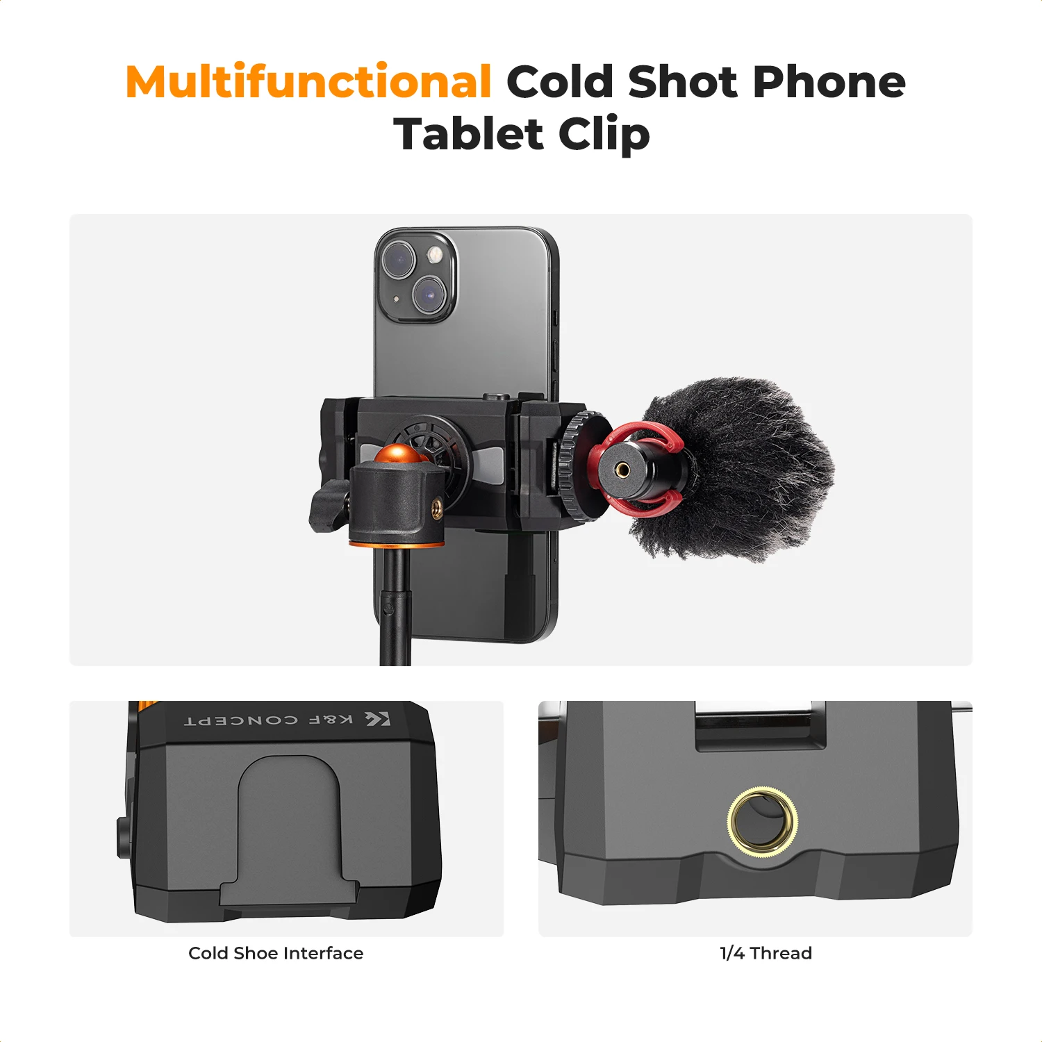 K&F CONCEPT Tablet and Cellphone Tripod Mount Adapter Holder Adjustable Clamp for iPhone 17/16/15/14/13 Pro Max All Mobile Phone