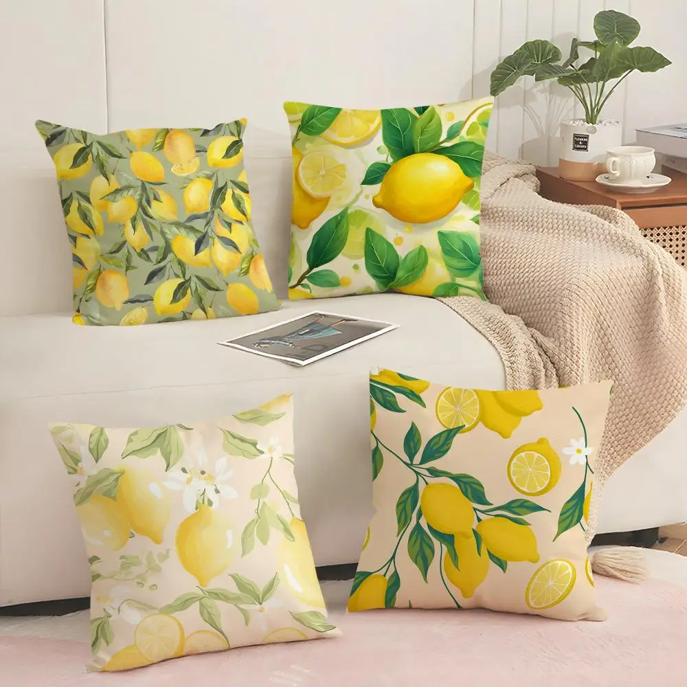 Fashon Lemon Cushion Cover Silky Short Plush Invisible Zipper Dustproof Sofa Pillow Case for Home Decor