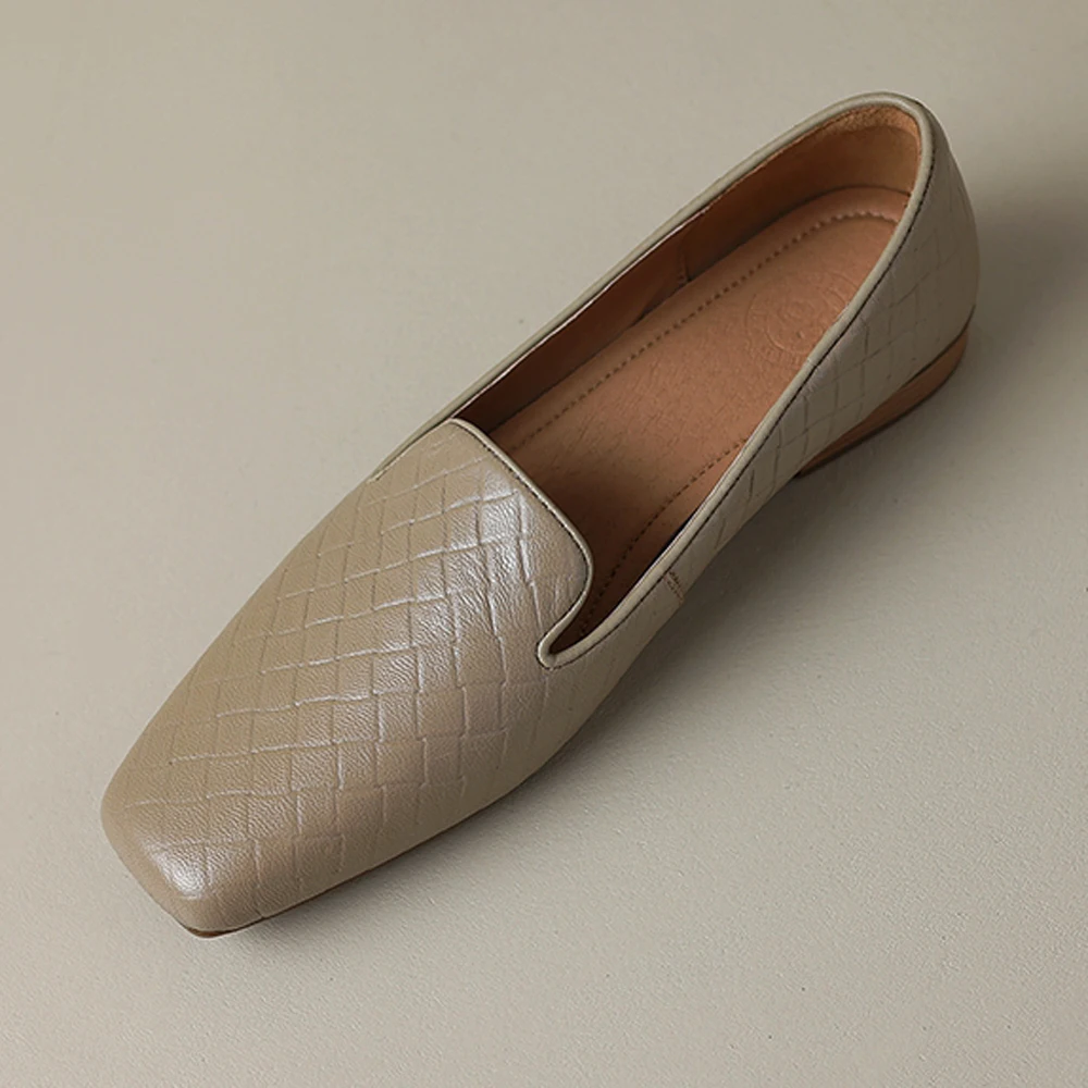 New Fashion Spring Summer Loafers Women Luxury Flats Leather Ladies Shoes Square Toes Low Heels Designer Black 2024