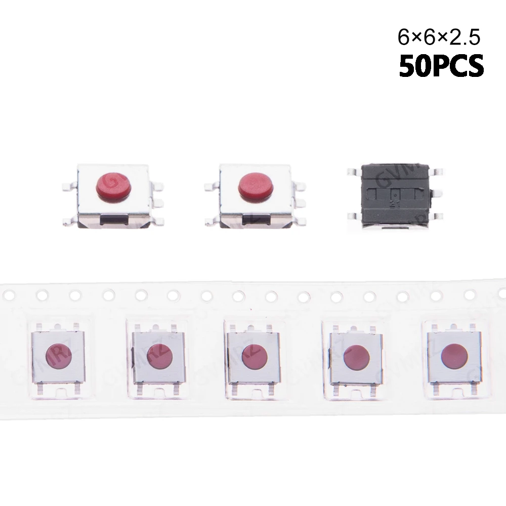 6.2X6.2mm Height=2.5/2.7/3.1/3.4/3.7/4/4.3/5/5.5mm 5PIN SMD(SMT) Red Tact Button PCB Mounting Momentary Click 6x6x3.4/3.1/3.7