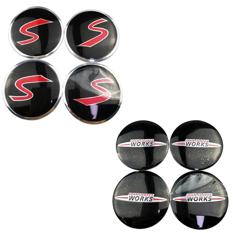 4pcs For MINI WORKS JOHN Cooper S R50 R53 R56 F56 F60 Countryman Clubman JCW Car Wheel Center Hub Cap Cover Emblem Badge Sticker