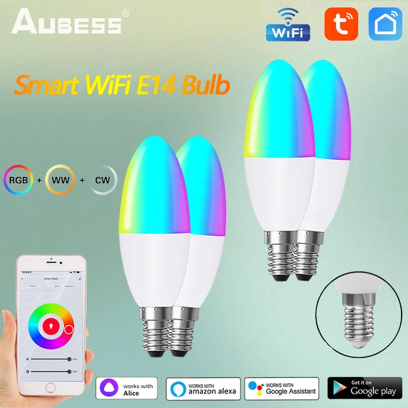 TUYA Smart WiFi E14 Candelabra RGB LED Light Bulb Lightbulbs Alexa Lamp Google Home Yandex Alice 100-240V Dimmable Magic Bulbs