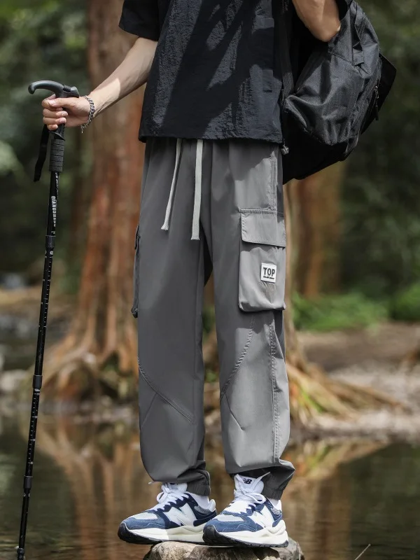 

Ice Silk Cool Feeling Men's Summer Thin Wide Leg Sport Sweat Pants Loose Fit Trousers Workwear Pants with Dstring