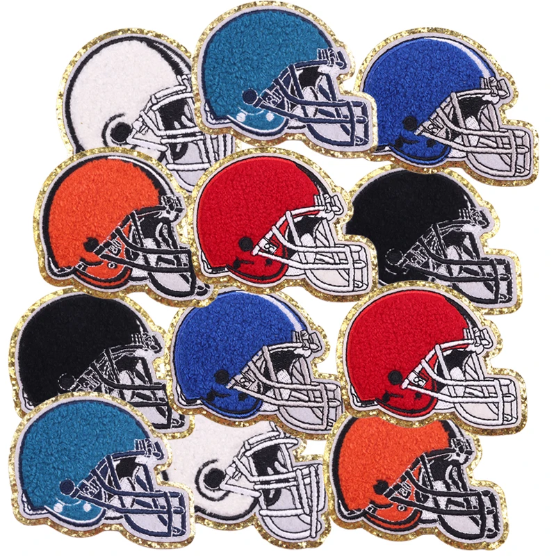 10ชิ้นหมวกนิรภัยปักลายกำมะหยี่บนเสื้อผ้าแจ็คเก็ตขอบทองตัวอักษร Grete ทีมฟุตบอลมืออาชีพ DIY รีดบนแพทช์