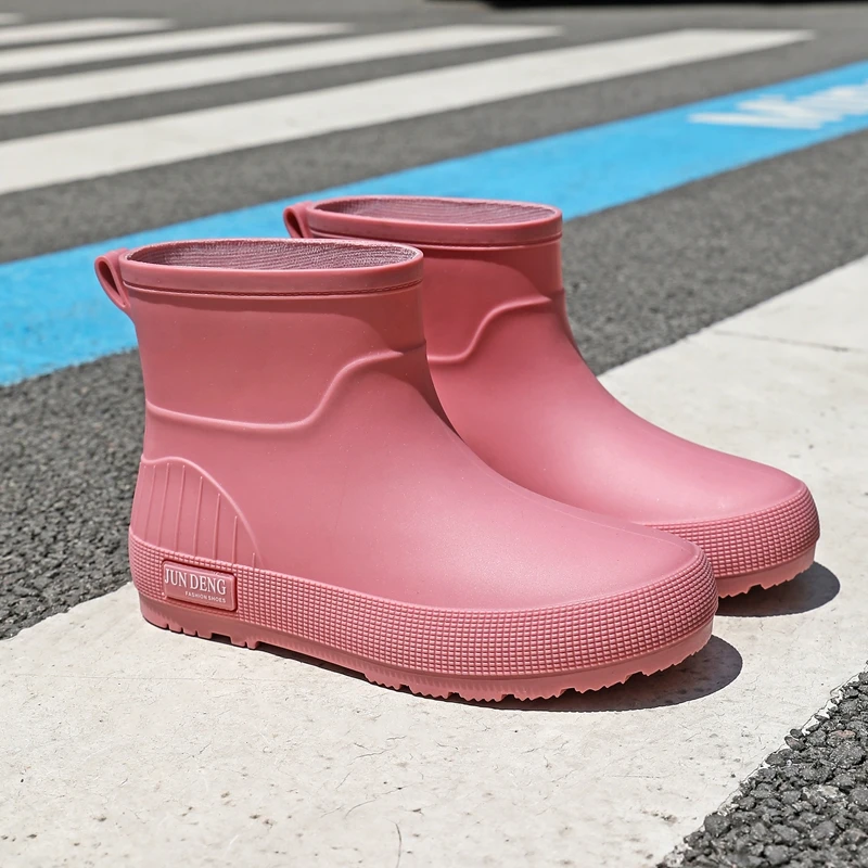 Fashionable Waterproof Fleece Lined Kitchen Rain Boots Women's Detachable Work Slipresistant PVC Shoes Short Tube Height