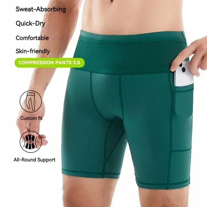 Multi-Pockets Marathon Running Shorts Moisture Wicking Breathable Outdoor Sports Cycling Fitness Tight Shorts Quick Dry