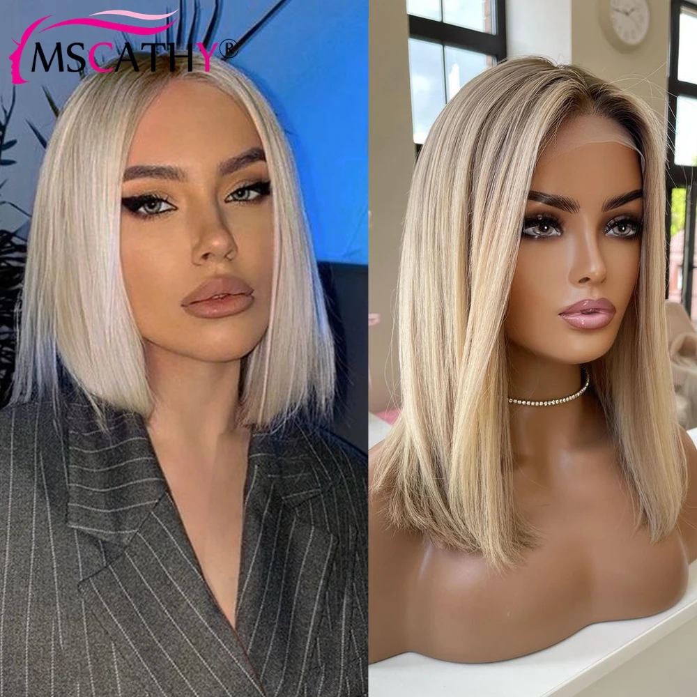 

200% Vanilla Blonde Balayage Glueless Short Bob Wig Preplucked Transparent Ombre Pixie Cut 5X5 Closure Wigs Easy To Wear Pre Cut