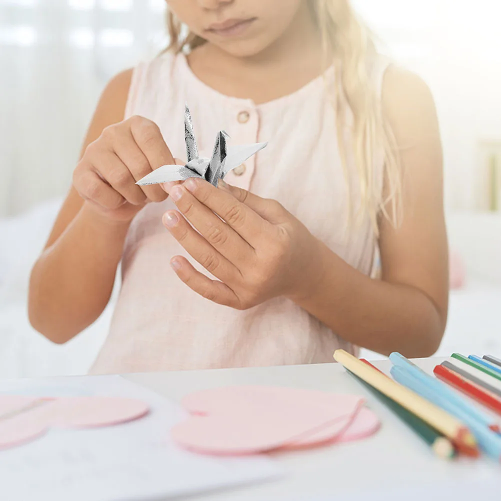 مجموعة أدوات أوراق أوريغامي اللامعة المربعة التي يمكنك صنعها بنفسك، أوراق قابلة للطي مطلية باللؤلؤ لمشاريع الحرف اليدوية، مادة فنية فضية