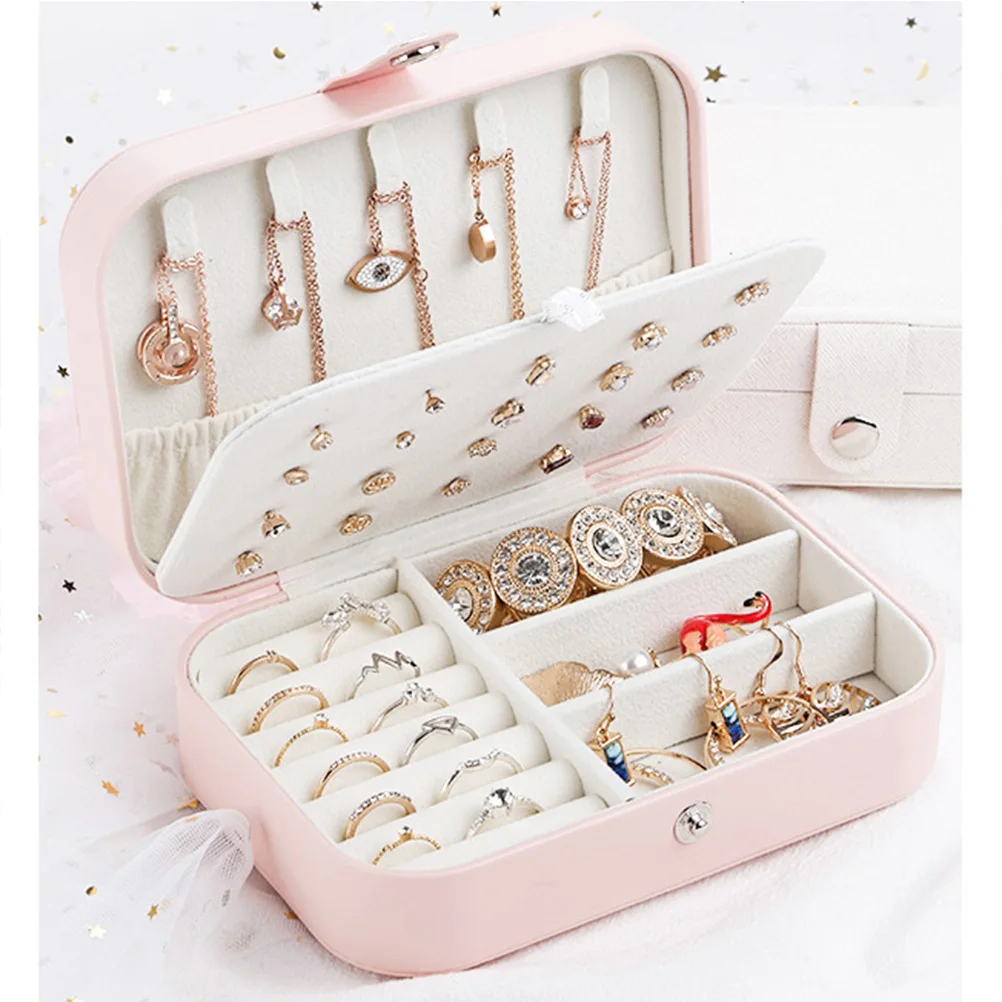 

Fashion Jewelry Box for Women 2 Level PU Storage Box for Earrings Rings Necklaces Bracelets Travel Compact Case Gift