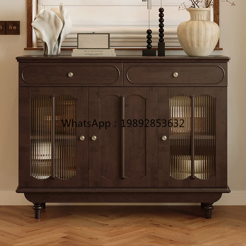 LYY American Style Solid Wood Sideboard French Retro Storage Living Room Wall-Mounted High Side Cabinet Wine Bookcase Entryway