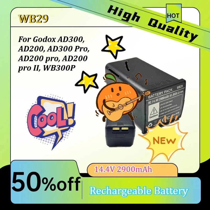 2900mAh ALLCCX WB29 Replacement Rechargeable Battery WB300P   For Godox AD200 Pro II AD200 AD300 AD300 Pro Studio Flash Light