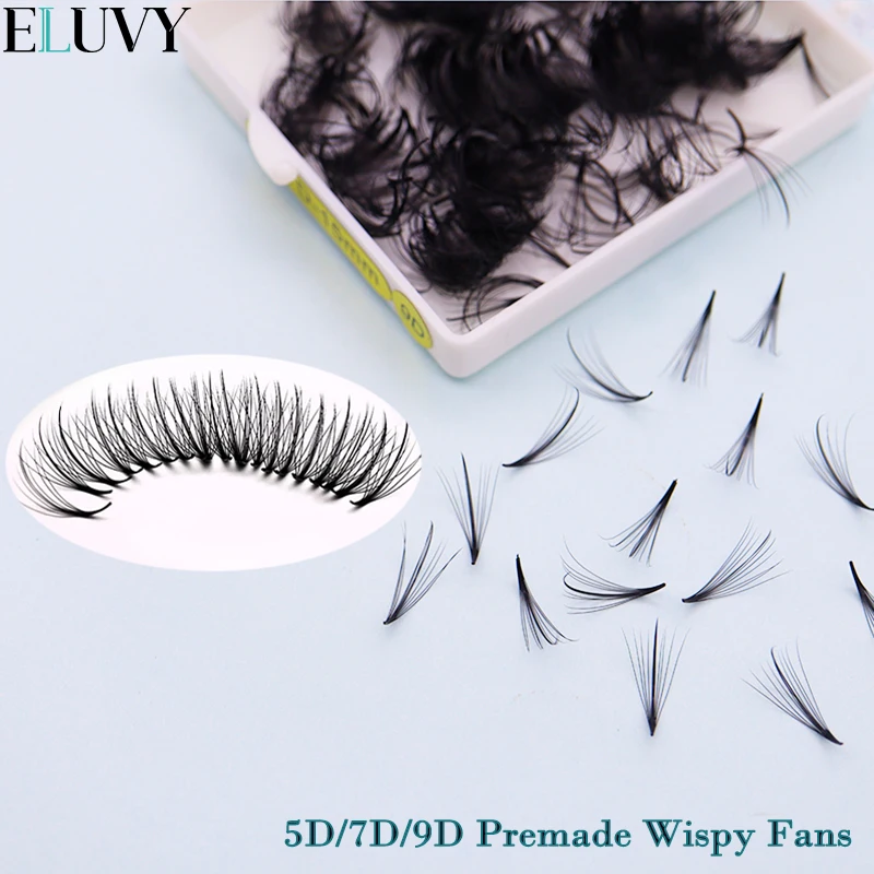 

500 вентиляторов New5D 7D 9D Wispy Spike Lash Русский объем Наращивание ресниц Curl C/D Натуральная заостренная основа Готовые гибридные веерные ресницы