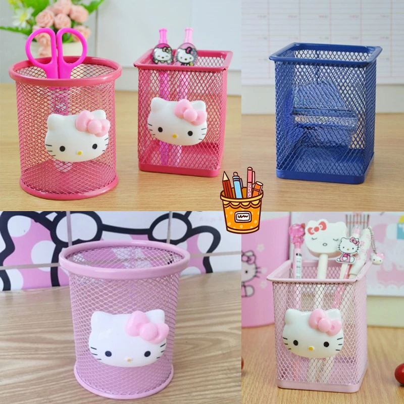 Hello Kitty Pen Holder Metal Hollow Students School Supplies Desktop Storage Stationery Multifunctional Wire Cute Mesh Portable