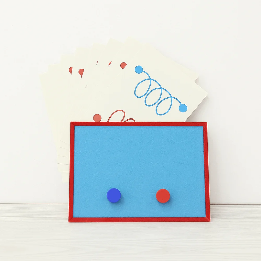 Patrón de trayectoria de mano izquierda y derecha de papel, desafíos de coordinación de mano ocular cognitiva Montessori, pensamiento lógico