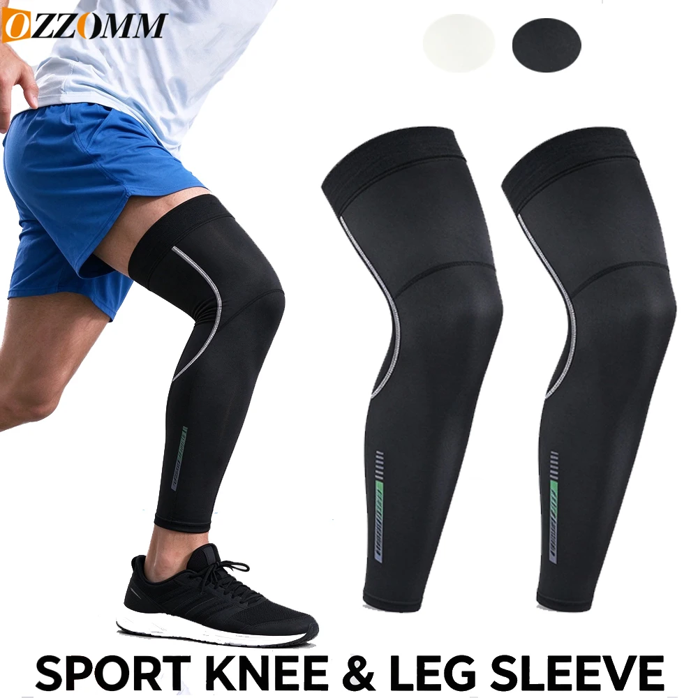 1Pair Full Leg Compression Sleeves Men Women - Breathable Sun Protection Anti-Slip Reflective Knee Protector for Running Sports