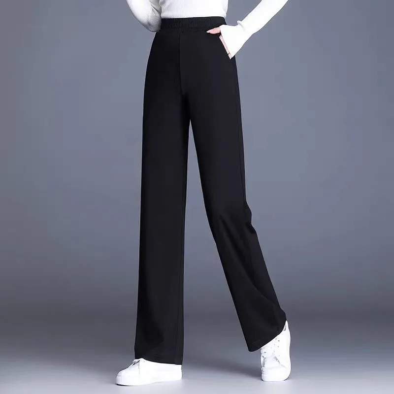 ربيع الخريف نمط جديد صغير عالية الخصر بنطال ذو قصة أرجل واسعة نمط جديد السراويل النسائية ثنى السراويل المستقيمة غير رسمية #1