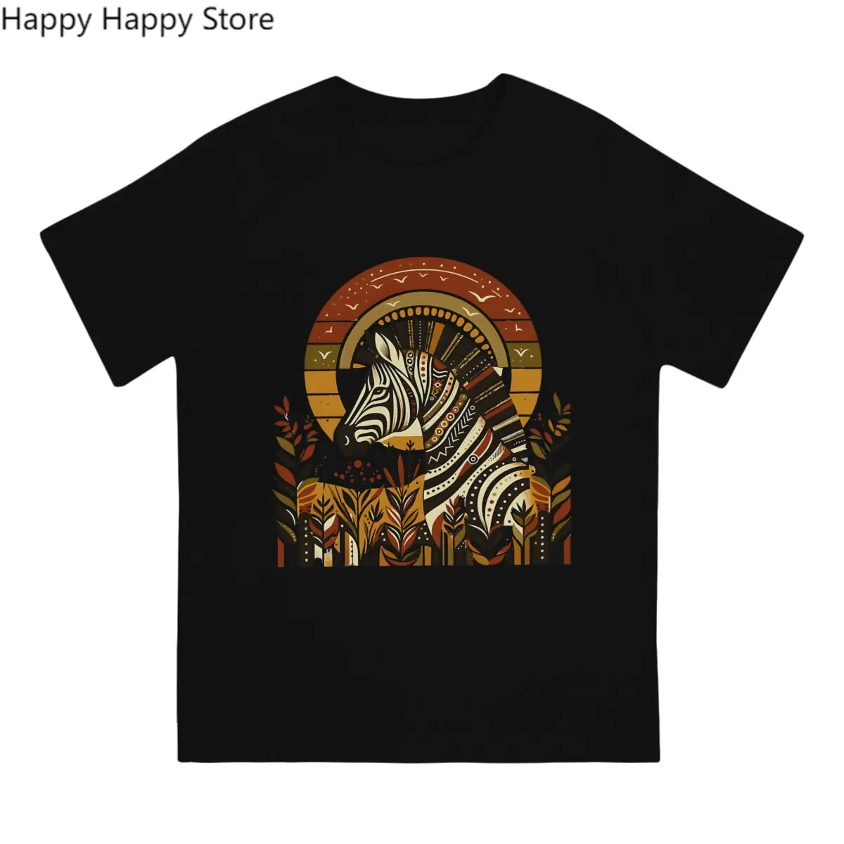 Zebra Animal Creative TShirt for Men Tribal  Art  The Essence Of African Sunset Round Collar Polyester T Shirt Hip Hop