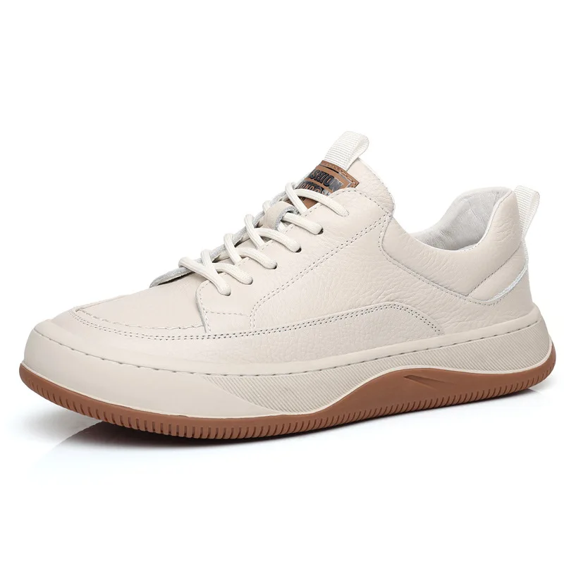 

Solid Color Cow Leather Sneakers for Men Spring Autumn Outdoor Platform Board Shoes Male Lace Designer Fashion Casual Shoes Man