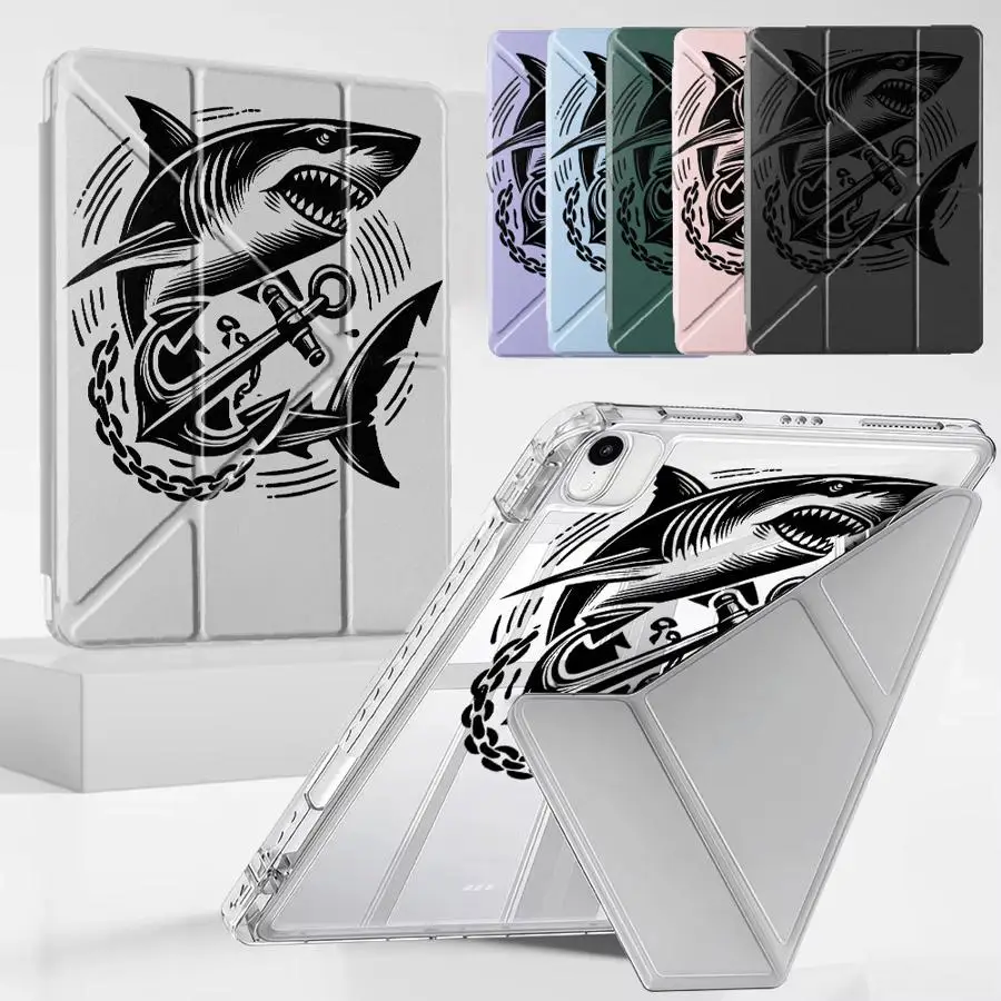 

Чехол для планшета с изображением морских животных и акул для iPad Air 4 5 M3 M2 M4 11 дюймов Pro 2025 Mini 6 7 Pro 11th 10th 9th 8th 7th 12.9 дюймов с держателем