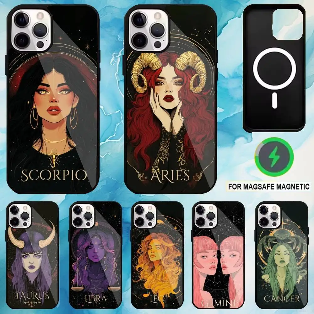

Zodiac Girl Phone Case For iPhone17,16,15,14,13,12,11 Plus,Pro Max Magnetic For Magsafe Wireless Charging