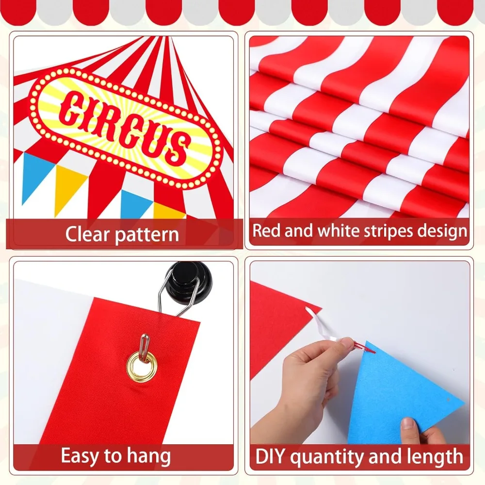 5 قطعة مجموعة زينة حفلات مدخل الكرنفال زينة خيمة السيرك باللونين الأحمر والأبيض مظلة مخططة معلقة لافتة الممر العدائين