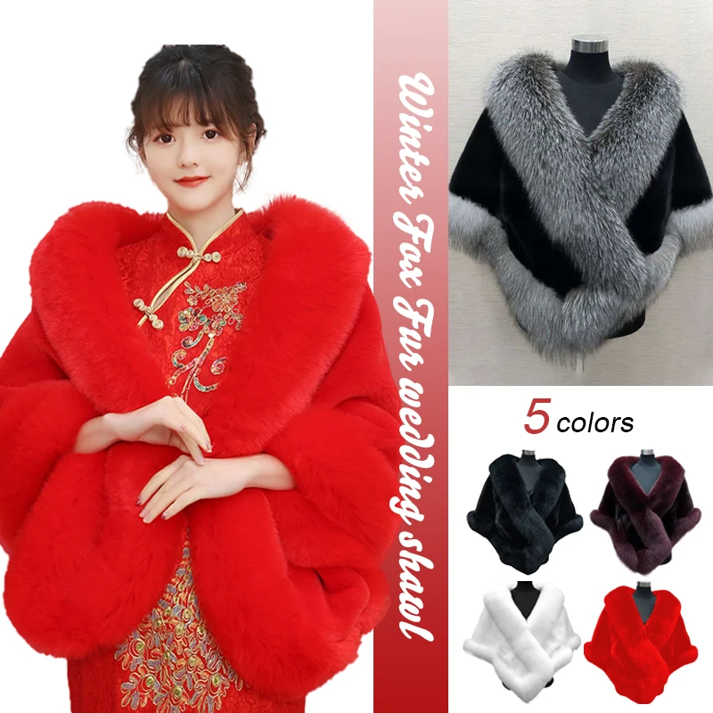 Women Wedding Bridal Bolero Fluffy Faux Fur Scarf Stole Autumn Winter Dress Wrap Shawl Cape Cloak Party Shrug Accessories