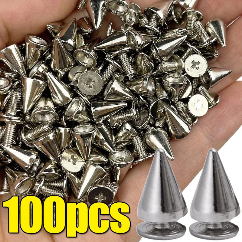 Silver Cone Spikes Metal Screwback Studs DIY Craft Leather Cool Punk Decoration for Clothes Shoes Bags Round Nail Garment Rivets