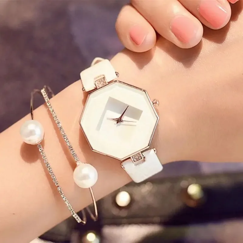 Fashion Watch Women Diamond Case Faux Leather Band Analog Quartz Crystal Wristwatch Watch Women Wrist Dropshipping Reloj Mujer