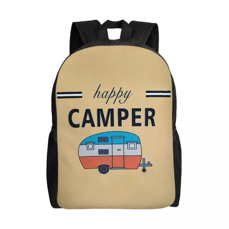 

Happy Camper Travel Backpack Men Women School Computer Bookbag Cartoon RV Adventure College Student Daypack Bags